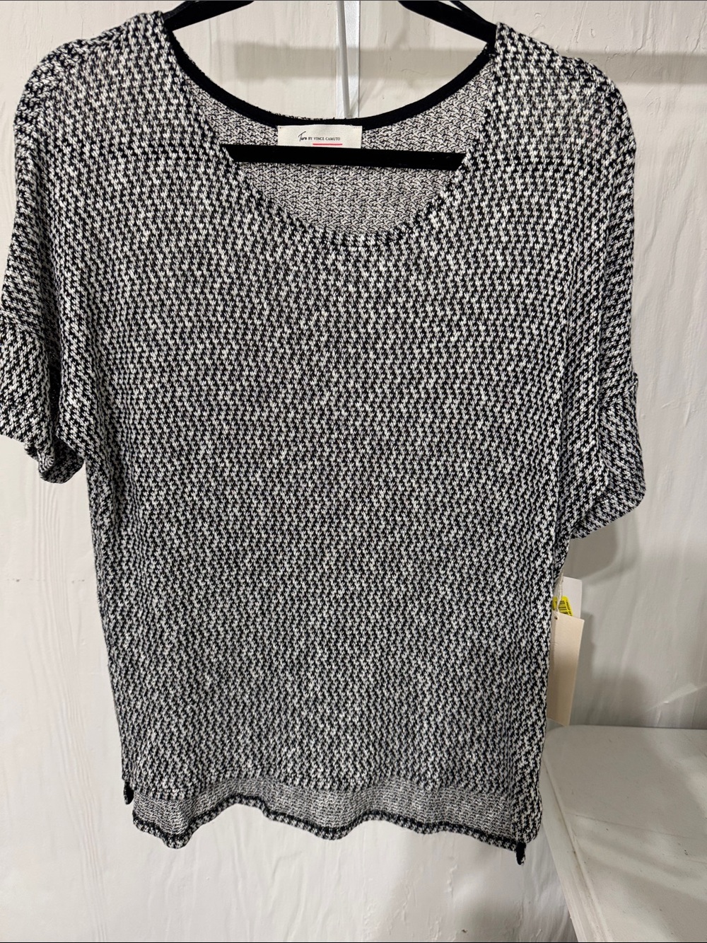 Vince Camuto Black and White Short-Sleeve Knit Top